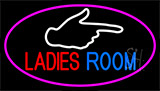 Ladies Room And Hand Pointing With Pink Border LED Neon Sign