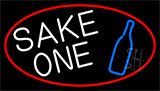 Sake One And Bottle With Red Border LED Neon Sign