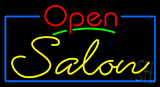 Red Open Salon With Blue Border LED Neon Sign