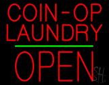 Red Coin Op Laundry Block Open Green Line LED Neon Sign