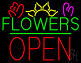 Green Flowers Red Block Open LED Neon Sign