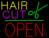 Hair Cut Logo Block Open Green Line LED Neon Sign