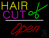 Hair Cut Logo Open White Line LED Neon Sign