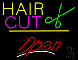 Hair Cut Logo Open Yellow Line LED Neon Sign