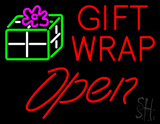 Red Gift Wrap Open LED Neon Sign