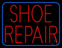 Red Shoe Repair Blue Border LED Neon Sign