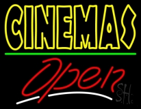 Yellow Double Stroke Cinemas Open LED Neon Sign