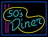 Blue Border Turquoise 50s Diner Pink Lines LED Neon Sign