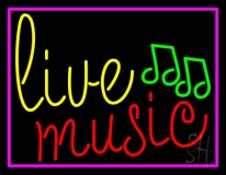 Blue Live Music Cursive With Border LED Neon Sign