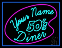 Custom Turquoise 50s Diner Blue Border Blue Border LED Neon Sign