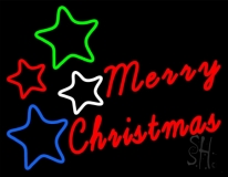 Red Merry Christmas With Stars LED Neon Sign
