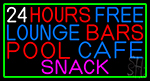 24 Hours Free Lounge Bars Pool Cafe Snack With Green Border LED Neon Sign