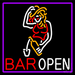 Bar Open With Girl LED Neon Sign