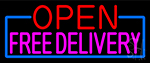 Open Free Delivery With Pink Border LED Neon Sign