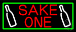 Sake One And Bottle With Green Border LED Neon Sign