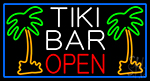 Tiki Bar And Palm Tree Open With Blue Border LED Neon Sign