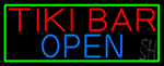 Tiki Bar Open With Green Border LED Neon Sign