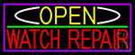 Open Watch Repair With Purple Border LED Neon Sign