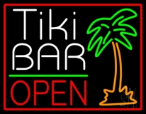 White Tiki Bar With Palm Tree Open LED Neon Sign