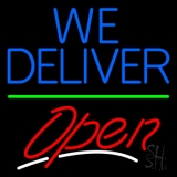 Blue We Deliver Open Green Line LED Neon Sign