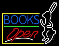Blue Books With Rabbit Logo Open LED Neon Sign