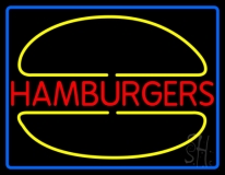 Hamburgers Logo Blue Border LED Neon Sign
