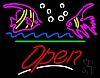 Fish Open Block Green Line 1 LED Neon Sign