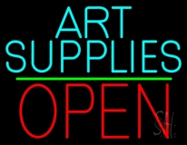 Turquoise Art Supplies With Open 1 LED Neon Sign
