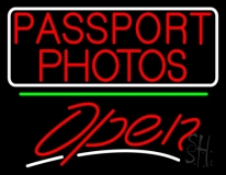 Red Passport Photos With Open 3 LED Neon Sign