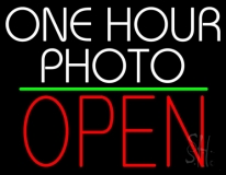 White One Hour Photo Open 1 LED Neon Sign