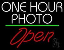 White One Hour Photo Open 2 LED Neon Sign