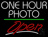 White One Hour Photo Open 3 LED Neon Sign