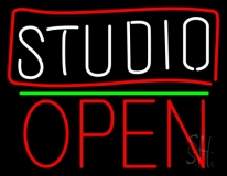 White Studio With Border Open 1 LED Neon Sign