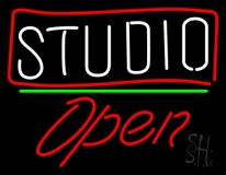 White Studio With Border Open 2 LED Neon Sign