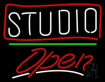 White Studio With Border Open 3 LED Neon Sign