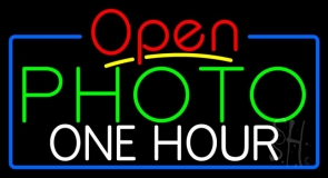 Green Photo One Hour With Open 4 LED Neon Sign