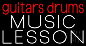 Red Guitar Drums White Music Lesson LED Neon Sign