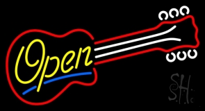 Red Guitar Yellow Open LED Neon Sign