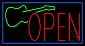 Green Guitar Open With Border LED Neon Sign