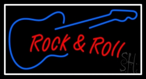 Rock N Roll Guitar With White Border LED Neon Sign