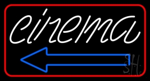 White Cinema With Blue Arrow LED Neon Sign