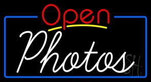 White Cursive Photos With Open 4 LED Neon Sign