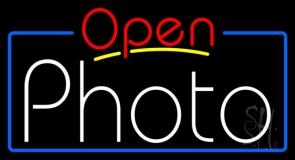 White Photo With Open 4 LED Neon Sign