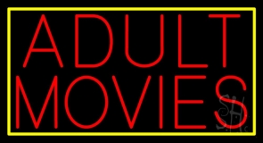 Red Adult Movies Yellow Border LED Neon Sign