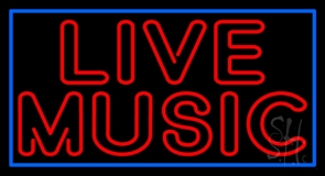Double Stroke Live Music With Blue Border LED Neon Sign