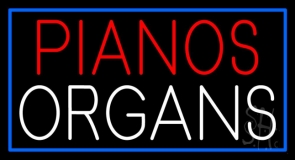 Pianos Organs Block Blue Border 2 LED Neon Sign