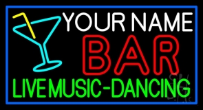 Custom Green Live Music Dancing Red Bar And Blue Border LED Neon Sign