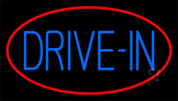 Blue Drive In With Red Border LED Neon Sign