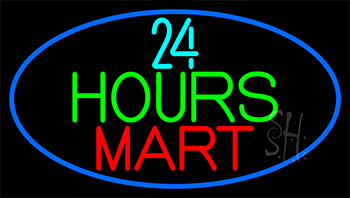 24 Hours Mini Mart With Blue LED Neon Sign