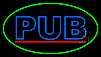 Blue Pub With Green Border LED Neon Sign
